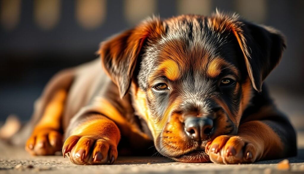 A young rottweiler-doberman mix puppy, its soft fur a blend of the breeds' distinct coats, rests peacefully in a sunlit setting. The puppy's alert expression and muscular build hint at the unique health considerations of this hybrid. The scene is captured with a shallow depth of field, focusing attention on the puppy's face and subtly blurring the background to create an intimate, natural atmosphere. Warm, golden lighting washes over the scene, highlighting the puppy's features and conveying a sense of tranquility. A young rottweiler-doberman mix puppy, its soft fur a blend of the breeds' distinct coats, rests peacefully in a sunlit setting. The puppy's alert expression and muscular build hint at the unique health considerations of this hybrid. The scene is captured with a shallow depth of field, focusing attention on the puppy's face and subtly blurring the background to create an intimate, natural atmosphere. Warm, golden lighting washes over the scene, highlighting the puppy's features and conveying a sense of tranquility.