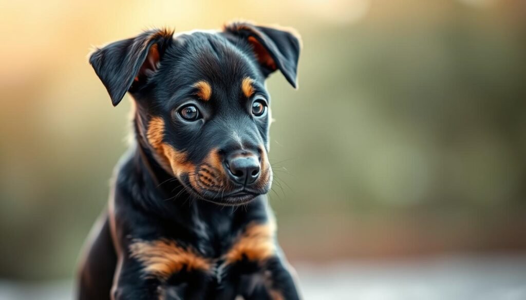 A young rottweiler-doberman mix puppy sits attentively, eyes focused, ears perked, poised and ready to learn. The puppy is framed in tight close-up, showcasing its alert and intelligent expression. Soft, diffused natural lighting bathes the scene, creating a warm, nurturing atmosphere. The puppy's muscular, stocky frame and sleek black-and-tan coat are rendered in fine detail. The background is blurred, keeping the viewer's attention on the puppy's training readiness. An air of discipline and focus pervades the image, reflecting the training theme. A young rottweiler-doberman mix puppy sits attentively, eyes focused, ears perked, poised and ready to learn. The puppy is framed in tight close-up, showcasing its alert and intelligent expression. Soft, diffused natural lighting bathes the scene, creating a warm, nurturing atmosphere. The puppy's muscular, stocky frame and sleek black-and-tan coat are rendered in fine detail. The background is blurred, keeping the viewer's attention on the puppy's training readiness. An air of discipline and focus pervades the image, reflecting the training theme.