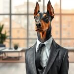 doberman pinscher in a suit